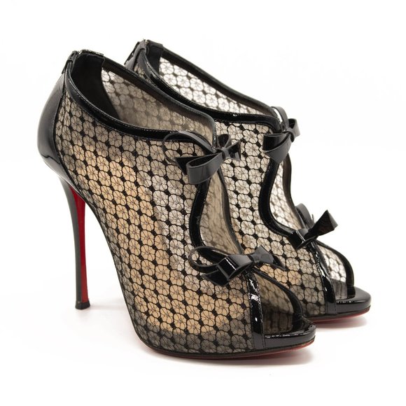Christian Louboutin Shoes - Christian Louboutin  Patent Fishnet Lace Empiralta 120 Sandals 39 Black